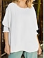 baratos Tops básicos de mulher-Camisa Social Blusa Mulheres Preto Branco Rosa Côr Sólida Solto Rua Diário Moda Decote Redondo S