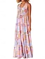 Χαμηλού Κόστους Print Φορέματα-Γυναικεία Καθημερινό φόρεμα Καρό Συνδυασμός Χρωμάτων Στάμπα Λαιμόκοψη U Μακρύ Φόρεμα Μάξι Φόρεμα Διακοπές Αμάνικο Καλοκαίρι
