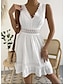 olcso sima ruhák-Női Fehér csipke esküvői ruha Mini ruha Pamut Fodrozott Sleeve-vel Randi Utcai sikk V-alakú Ujjatlan Fekete Fehér Szín