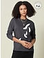 cheap Women&#039;s T-shirts-100% Cotton Feather Print Women‘s Casual Daily T shirt Long Sleeve Crew Neck T shirt Outdoor