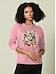 Χαμηλού Κόστους Γυναικεία T-Shirts-Γυναικεία Μπλουζάκι 100% Βαμβάκι Φλοράλ Ζώο Γάτα Σπίτι Causal Καθημερινά Μαύρο Μακρυμάνικο Στάμπα Στρογγυλή Λαιμόκοψη Όλες οι εποχές