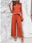 cheap Basic Women&#039;s Tops-Set Women&#039;s Black Orange Khaki Solid Color Button 2 Piece Street Daily Fashion V Neck S