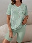 preiswerte Zweiteilige Anzüge für Damen-Damen T Shirt Shorts-Sets Graphic Casual Bedruckt Blau Kurzarm Modisch V Ausschnitt Sommer