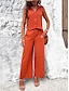 abordables Tops Basiques pour femmes-Ensemble Femme Noir Orange Kaki Couleur unie Bouton 2 Pièces Plein Air du quotidien Mode Col V S