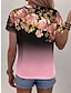 お買い得  レディースＴシャツ-女性用 Tシャツ フラワー カラーグラデーション プリント 日常 週末 ファッション 半袖 クルーネック ピンク 夏