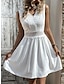 זול שמלות פשוטות-בגדי ריקוד נשים שמלה לבנה שמלת מיני כותנה עם שרוול מפלגה פגישה (דייט) אלגנטית צווארון V ללא שרוולים שחור לבן צבע