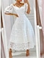 Χαμηλού Κόστους απλά φορέματα-Γυναικεία Νυφικό λευκό δαντέλα Μίντι φόρεμα με μανίκι Ημερομηνία Διακοπές Κομψό στυλ street Μάξι Ώμοι Έξω Μισό μανίκι Λευκό Χρώμα