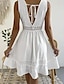 Χαμηλού Κόστους απλά φορέματα-Γυναικεία Νυφικό λευκό δαντέλα Μίνι φόρεμα Βαμβάκι Με Βολάν με μανίκι Ημερομηνία Κομψό στυλ street Λαιμόκοψη V Αμάνικο Μαύρο Λευκό Χρώμα