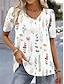 cheap Women&#039;s T-shirts-Women&#039;s T shirt Tee Floral Print Holiday Weekend Basic Short Sleeve V Neck White