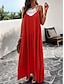 cheap Plain Dresses-Women&#039;s Casual Dress Long Dress Maxi Dress Backless Pocket Date Streetwear Maxi Strap Sleeveless Black Red Blue Color