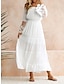 billiga enkla klänningar-Dam Vit klänning Långklänning Maxiklänning med ärm Datum Elegant Streetwear Över axeln Långärmad Vit Färg