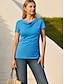billiga Bastoppar för dam-Dam T-shirt Blus Bomull Slät Knapp Ledigt Elegant Vintage Mode Kortärmad Rund hals Rubinrött Sommar Vår