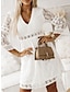 voordelige effen jurken-Dames Witte jurk Mini-jurk met mouw Bruiloft Afspraakje Vakantie A-lijn V-hals Lange mouw Wit Rood Abrikoos Kleur