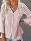 cheap Basic Women&#039;s Tops-Shirt Lace Shirt Blouse Eyelet top Women&#039;s Black White Pink Solid Color Lace Button Street Daily Fashion V Neck S