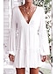 levne obyčejné šaty-Dámské Bílé šaty Mini šaty Slátanina Rande Sexy Do V Dlouhý rukáv Bílá Barva