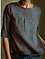 cheap Women&#039;s Blouses &amp; Shirts-Women&#039;s Blouse Cotton Work Casual Holiday Black Half Sleeve Daily Round Neck Spring &amp; Summer