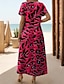 preiswerte Bedruckte Kleider-Damen Casual kleid Blatt Leopard Gespleisst Bedruckt V Ausschnitt kleid lang Urlaub Kurzarm Sommer