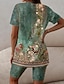 ieftine Costume din Două Piese-Pentru femei Tricou Seturi de pantaloni scurți Floral Imprimeu Casul / Zilnic Modă Manșon scurt În V Verde Deschis Vară