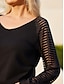 preiswerte Basic-Damenoberteile-T Shirt Damen Schwarz Weiß Khaki Solide / einfarbig Gitter Täglich Modisch V Ausschnitt Regular Fit S
