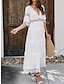 olcso sima ruhák-Női hétköznapi ruha Hosszú ruha Maxi ruha Sleeve-vel Esküvő Randi Vakáció Elegáns Csehország V-alakú Féhosszú Fekete Fehér Arcpír rózsaszín Szín