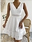 olcso sima ruhák-Női Fehér csipke esküvői ruha Mini ruha Pamut Fodrozott Sleeve-vel Randi Utcai sikk V-alakú Ujjatlan Fekete Fehér Szín