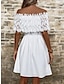 olcso sima ruhák-Női Fehér csipke esküvői ruha Mini ruha Pamut Sleeve-vel Randi Aszimmetrikus Rövid ujjú Fehér Szín