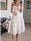 Χαμηλού Κόστους απλά φορέματα-Γυναικεία Λευκό φόρεμα Μίντι φόρεμα Εξώπλατο Κεντητό Ημερομηνία Διακοπές Κομψό Κομψό στυλ street Στράπλες Αμάνικο Λευκό Θαλασσί Χρώμα