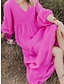 preiswerte Kleider aus Baumwolle und Leinen entwerfen-Damen Casual kleid Sommerkleid aus Baumwolle Maxidress Baumwolle Leinen Rüschen Basic Täglich V Ausschnitt Langarm Sommer Frühling Rosa Orange Glatt