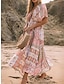 abordables Robes à motifs-Femme Robe casual Floral Cachemire Fendu Imprimer Col V robe longue Bohême Hawaïen Vacances Plage Demi Manches Eté