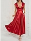 رخيصةأون فساتين عادية-نسائي لباس غير رسمي فستان طويل ماكسي مكشكش زفاف مناسب للحفلات أنيق مثيرة V رقبة بدون كم أحمر بني أخضر اللون