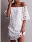 Χαμηλού Κόστους απλά φορέματα-Γυναικεία Λευκό φόρεμα Μίνι φόρεμα Δαντέλα Εξώπλατο με μανίκι Πάρτι Ημερομηνία Κομψό Ώμοι Έξω Μισό μανίκι Λευκό Χρώμα