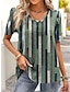 billige T-skjorter til kvinner-Dame T skjorte Stripet Daglig Helg Trykt mønster Gressgrønn Kortermet Grunnleggende V-hals