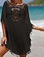 זול שמלות פשוטות-בגדי ריקוד נשים שמלת קיץ ניטים לגזור בגדי חוף חג שרוול קצר שחור לבן פול צבע