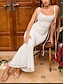 preiswerte schlichte Kleider-Damen Weißes Spitzen-Brautkleid kleid lang Rückenfrei mit Hülse Hochzeit Party Verabredung Maxi Sexy Gurt Ärmellos Weiß Farbe