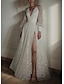 cheap Wedding Dresses-Beach Wedding Dresses A-Line V Neck Long Sleeve Floor Length Sequined Bridal Gowns With Solid Color 2024