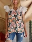 ieftine Bluze &amp; Camisole Damă-Pentru femei Cămașă din dantelă Bluză Floral Casual Concediu Imprimeu cu Tie Roz Îmbujorat Fără manșon Modă În V Vară