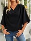 billige Dressy Toppe-Skjorte Bluse Dame Sort Hvid Vin Helfarve Krøllede Folder Gade Daglig Mode V-hals S