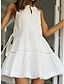 economico abiti semplici-Per donna Vestito bianco Mini abito Pizzo Collage Appuntamento Da mare Streetwear Essenziale Colletto alla coreana Senza maniche Bianco Colore