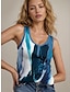 ieftine Bluze &amp; Camisole Damă-Pentru femei Bluză graffiti Casual Imprimeu Albastru piscină Fără manșon Modă În V Vară