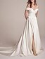 cheap Wedding Dresses-Beach Little White Dresses Wedding Dresses A-Line Off Shoulder Regular Straps Court Train Satin Bridal Gowns With Pleats Ruched 2024