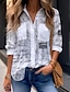 cheap Women&#039;s Blouses &amp; Shirts-Women&#039;s Shirt Blouse Graphic Geometric Button Print Casual Daily Basic Long Sleeve Shirt Collar White Fall &amp; Winter