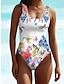 cheap One-piece swimsuits-Women&#039;s Normal Swimwear One Piece Monokini Bathing Suits Swimsuit Open Back Printing High Waisted Floral Scoop Neck Sports Fashion Bathing Suits