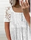 preiswerte Basic-Damenoberteile-Hemd Spitzenhemd Bluse Weißes Spitzenhemd Damen Weiß Blumen Spitze Taste Strasse Täglich Modisch Quadratischer Ausschnitt S