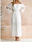 economico abiti semplici-Per donna Vestito bianco Abito lungo Abito lungo con manica Appuntamento Elegante Streetwear Senza spalline Manica lunga Bianco Colore