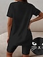 voordelige Tweedelige damessets-Dames T-shirt Shorts Sets Kat Afdrukken Casual / Dagelijks Modieus Korte mouw V-hals Zwart Zomer