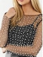 cheap Basic Women&#039;s Tops-Shirt Blouse Women&#039;s Black Solid Color Mesh Beaded Street Daily Fashion Round Neck S