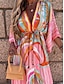 Χαμηλού Κόστους Print Φορέματα-Γυναικεία Καθημερινό φόρεμα Γεωμετρικό Συνδυασμός Χρωμάτων Κορδόνι Σκίσιμο Λαιμόκοψη V Μακρύ Φόρεμα Μάξι Φόρεμα Βοημία Διακοπές Καλοκαίρι