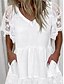 Χαμηλού Κόστους απλά φορέματα-Γυναικεία Λευκό φόρεμα Μίνι φόρεμα Δαντέλα Κουρελού Ημερομηνία Μάξι Γραμμή Α Λαιμόκοψη V Κοντομάνικο Λευκό Χρώμα