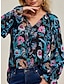 baratos Blusas e Camisas de mulher-Mulheres Camisa Social Blusa Floral Casual Feriado Para Noite Imprimir com gravata manga babado Preto Manga Longa Moda Decote V Primavera &amp; Outono