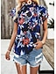 cheap Women&#039;s Blouses &amp; Shirts-Women&#039;s Blouse Designer Shirt Chiffon Floral Graphic See Through Print Casual Holiday Going out Vacation Stylish Bohemian Style Petal Sleeve Short Sleeve High Neck Black Spring &amp; Summer
